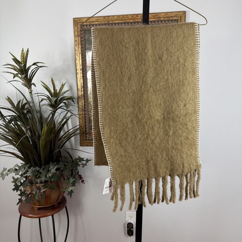 J.Crew Wool Blend Scarf One Size Camel Fringe Blanket Wrap Winter‎ Warm 78” X 13